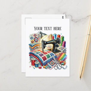 Niedliche Nähliebhaber fügen Text hinzu Postkarte