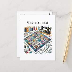 Niedliche Nähliebhaber fügen Text hinzu Postkarte