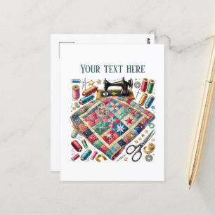 Niedliche Nähliebhaber fügen Text hinzu Postkarte