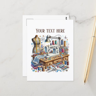 Niedliche Nähliebhaber fügen Text hinzu Postkarte