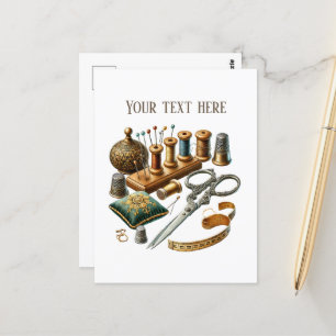 Niedliche Nähliebhaber fügen Text hinzu Postkarte