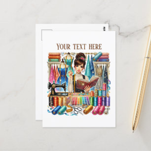 Niedliche Nähliebhaber fügen Text hinzu Postkarte