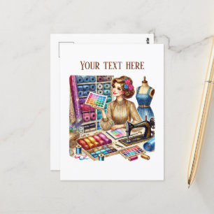Niedliche Nähliebhaber fügen Text hinzu Postkarte