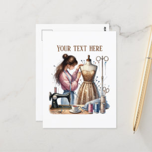 Niedliche Nähliebhaber fügen Text hinzu Postkarte