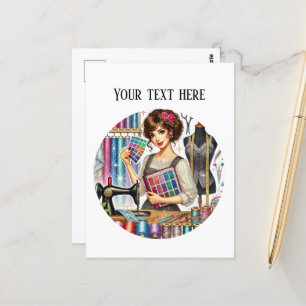 Niedliche Nähliebhaber fügen Text hinzu Postkarte