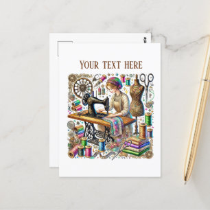 Niedliche Nähliebhaber fügen Text hinzu Postkarte