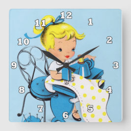 Niedliche Nähmhalle Quadratische Wanduhr