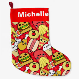 Niedliche Nahrungsmittelcharaktere gemustert Kleiner Weihnachtsstrumpf