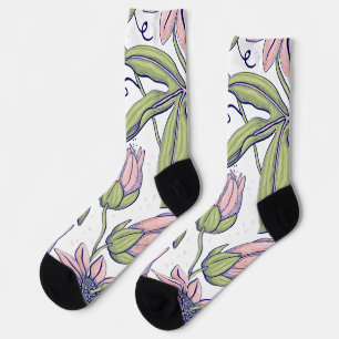 Niedliche nahtlose Aquarellfarben-Blume l Rosa und Socken