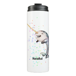 Niedliche Narhwal-Geschenkidee Name Wasserfarbe Il Thermosbecher