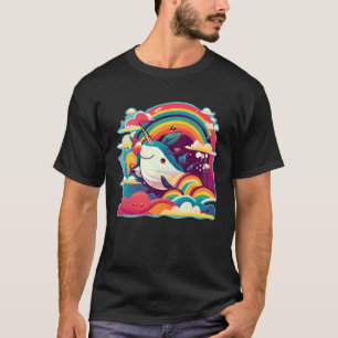 Niedliche Narwal-See-Kreatur-Regenbogen Wolken und T-Shirt