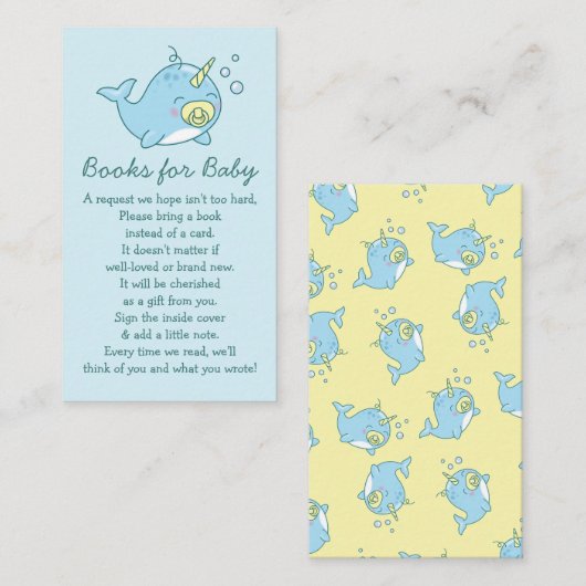Niedliche Narwhal Baby Shower Kawaii Bücher für Ba Begleitkarte (Vorne/Hinten)
