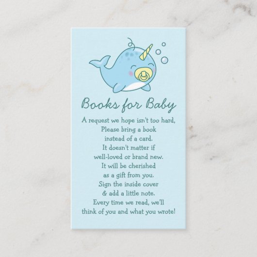 Niedliche Narwhal Baby Shower Kawaii Bücher für Ba Begleitkarte (Vorderseite)