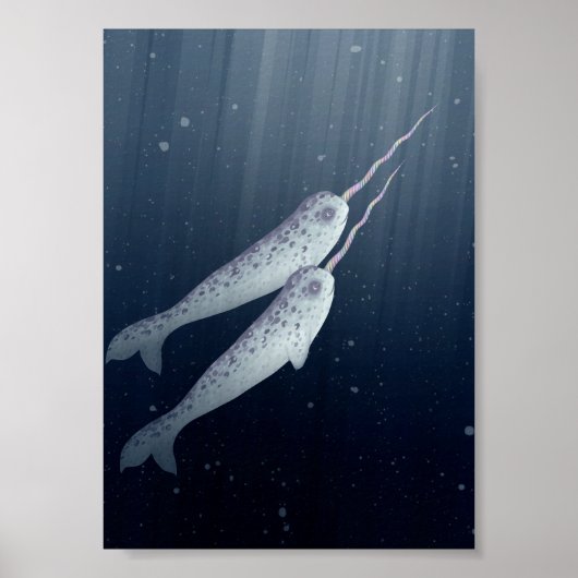 Niedliche Narwhals schwimmen unter Wasser Poster (Vorne)