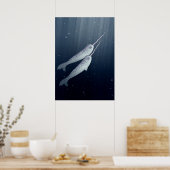 Niedliche Narwhals schwimmen unter Wasser Poster (Küche)