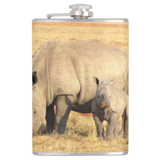 Niedliche Nashörner in Afrika Flachmann (Vorderseite)