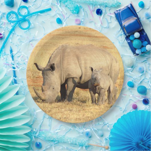 Niedliche Nashörner in Afrika Pappteller (Party)