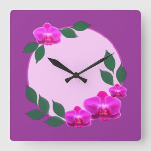 Niedliche Naturmit blumenkunst der lila rosa Blume Quadratische Wanduhr