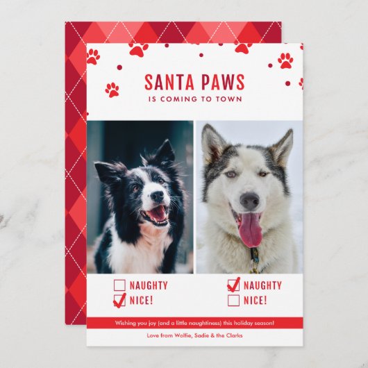 Niedliche Naughty oder Nice Two Dog Weihnachten Fo (Vorne/Hinten)
