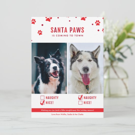 Niedliche Naughty oder Nice Two Dog Weihnachten Fo (Stehend Vorderseite)