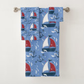 Niedliche Nautic Sailboat Pattern Kinder Badhandtuch Set (Insitu)