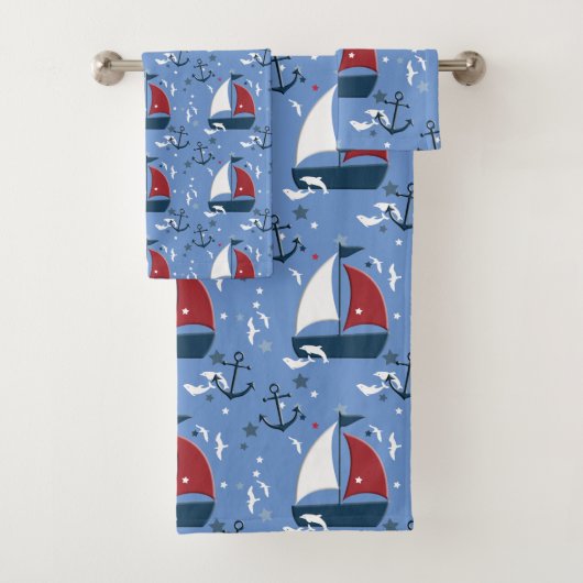 Niedliche Nautic Sailboat Pattern Kinder Badhandtuch Set (Insitu)