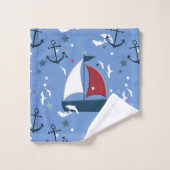 Niedliche Nautic Sailboat Pattern Kinder Badhandtuch Set (Waschlappen)