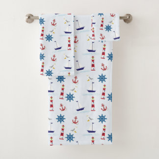 Niedliche Nautic Sailing Pattern Kids Badhandtuch Set