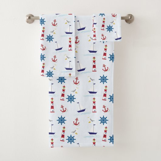 Niedliche Nautic Sailing Pattern Kids Badhandtuch Set (Insitu)