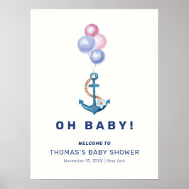 Niedliche Nautical Anchor Balloon Baby Dusche Will Poster