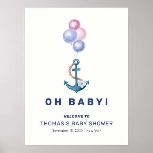 Niedliche Nautical Anchor Balloon Baby Dusche Will Poster (Vorne)