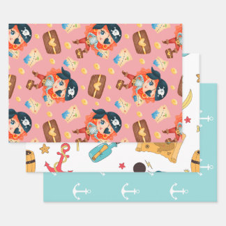 Niedliche Nautical Girl Pirate Geschenkpapier Set