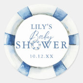 Niedliche Nautical Ocean Lifebuoy Baby Dusche Gefa Runder Aufkleber (Vorderseite)