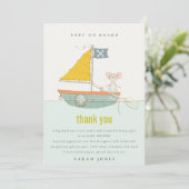 Niedliche Nautical Pirate Mouse Sailboat Kinderdus Dankeskarte (Stehend Vorderseite)