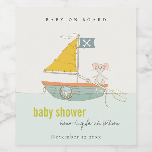 Niedliche Nautical Pirate Mouse Sailboat Kinderdus Weinetikett (Einzelnes Label)