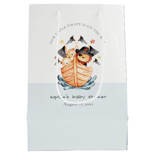 Niedliche Nautical Pirate Ship Lion Cub Babydusche Mittlere Geschenktüte (Rückseite)
