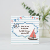 Niedliche Nautical Sailboat Boys Einladung zum 1.  (Stehend Vorderseite)