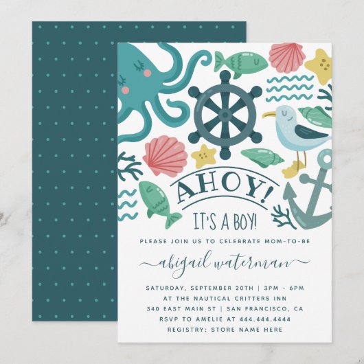 Niedliche Nautical Sea Critters Es ist eine Kinder Einladung (Vorne/Hinten)