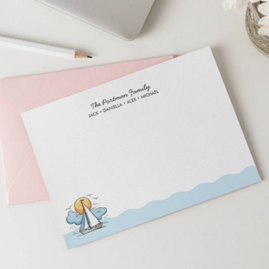 NIEDLICHE NAUTISCHE SAILBOOTFAMILIENNOTEKARTEN MITTEILUNGSKARTE