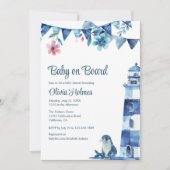 Niedliche Navy "Baby on board" Kinderdusche Einladung (Vorderseite)