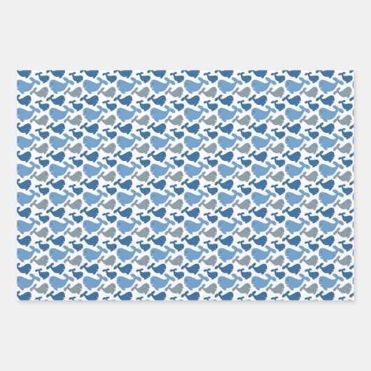 Niedliche Navy-Blue-Grauwal-Kinder Geschenkpapier Set (Vorderseite)