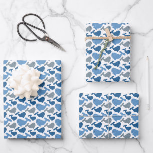 Niedliche Navy-Blue-Grauwal-Kinder Geschenkpapier Set
