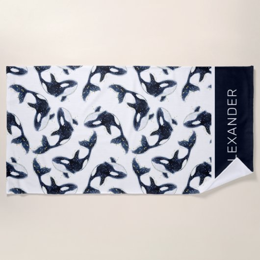 Niedliche Navy Blue Orca Whale Personalisierte Kin Strandtuch (Vorderseite)