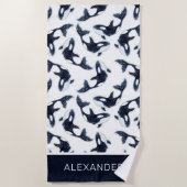 Niedliche Navy Blue Orca Whale Personalisierte Kin Strandtuch (Vorderseite)