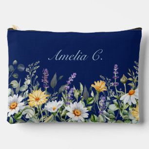 Niedliche Navy Blue Watercolor Wildblumen Kosmetis Zubehörtasche