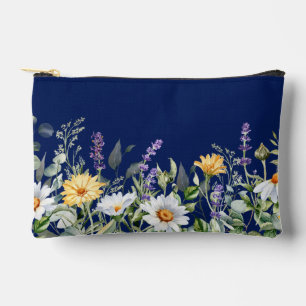 Niedliche Navy Blue Watercolor Wildblumen Kosmetis Zubehörtasche