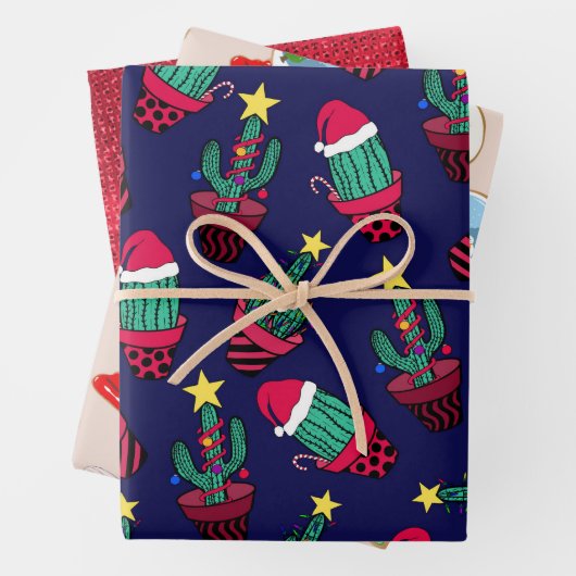 Niedliche Navy dekorierte Kakteen Tree Weihnachtsl Geschenkpapier Set (Beispiel)