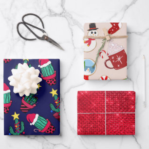 Niedliche Navy dekorierte Kakteen Tree Weihnachtsl Geschenkpapier Set