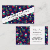 Niedliche Navy dekorierte Kakteen Tree Weihnachtsl Visitenkarte (Vorne/Hinten)
