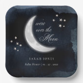 Niedliche Navy über dem Mond glühende SternenBaby- Pappteller (Vorderseite)